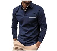 FeiBeauty Herren Tshirt Hemd Schwarz Herren Hemd Zipper Revers Langarm Polo Shirt Mit Brusttasche Einfarbig Regular Fit Polohemd Golf Tennis LäSsige Hemd T Shirts (Marine, M)