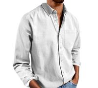 FeiBeauty Herrenhemden Langarm Herren Leinenhemd Einfarbig Baumwolle Mit Knöpfen Freizeithemd Outdoor Basic Langarmhemd Hawaiihemd