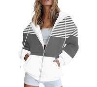 FeiBeauty Hoodie Damen Oversize Strickjacke Gestreiftes Langarm Sweatshirt Jacke Mit Kapuze Casual Basic Full Zip Kapuzenjacke Reißverschluss