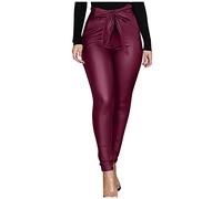 FeiBeauty Hosenanzug Damen Festlich Elegant GefüTterte Leggings Yoga Glatte Einfarbig High Waist Leder Hose Mit GüRtel Schlank Stylische Sexy Lederoptik Kunstlederhose Leggings Kurz (Wein, 3XL)