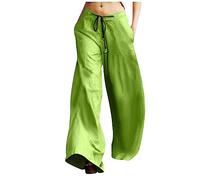 FeiBeauty HosenbüGel Damen Hose Badehose Frauen Locker Einfarbig Weite Hose Vintage Breites Bein Niedrige Taille Lange Freizeithose Pants (GrüN, M)