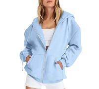 FeiBeauty Jacke Damen Sommer Bomberjacke Einfarbig Langarm Sweatshirt Mit Reißverschluss Leicht Kapuzenjacke Laufjacke Strickjacke