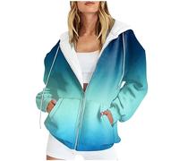 FeiBeauty Jacke Damen Sommer Bomberjacke Gradient Langarm Sweatshirt Mit Kapuze Zipper Kapuzenjacke Leicht
