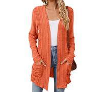FeiBeauty Jacke Damen Sommer Einfarbig Langarm Cardigan Herbst Open Front Sweater Strickcardigan Mit Taschen Dünne