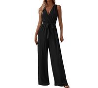 FeiBeauty Jumpsuit Damen Kurz Einfarbig V-Ausschnitt Ärmellos Jumpsuits Lässig Leicht Lang Sommer Weihnachts Catsuit Kostüm
