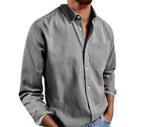 FeiBeauty Langarmshirt Herren Leinen Hemden Einfarbig Baumwolle Leinenhemd Mit Knöpfen Freizeithemd Outdoor Basic Langarmhemd Blumen Hemd Slim Fit