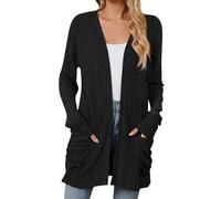 FeiBeauty Leichte Sommerjacke Damen Sommer Strickjacke Einfarbig Langarm Cardigan Herbst Open Front Sweater Strickcardigan Mit Taschen Leichter
