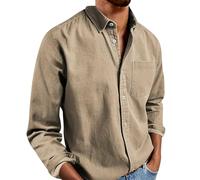 FeiBeauty Leinenhemd Herren Arbeitshemd Einfarbig Baumwolle Mit Knöpfen Freizeithemd Outdoor Basic Langarmhemd Bowling Hemd T Shirt Langarm