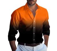 FeiBeauty Leinenhemd Herren Langarm Mittelalter Hemd Gradient Drucken Button Down Revers Hemden Regular Fit Langarmhemd Casual Basic Hawaii Outfit Motorrad