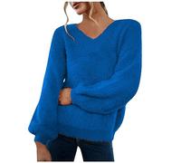 FeiBeauty Oversize Pullover Damen Longbluse Damen Funktionsshirt Damen Langarm Einfarbig Herbst Winter Warm Langarm Strickpullover V Ausschnitt Lange äRmel Stricken Sweatshirt PlüSch Longshirt