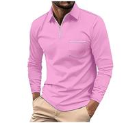 FeiBeauty Poloshirts FüR Herren Wacken Tshirt 2022 Solid Tshirt Herren Zipper Revers Langarm Tasche Polohemd Einfarbig Regular Fit Polo Shirt Mit Brusttasche Einschulung Shirt (Rosa, XXL)