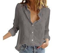 FeiBeauty Pulli Damen Musselin Damen Pulli Damen Langarm Einfarbig/Gradient Revers Hemdjacke Button Down Herbst Winter BeiläUfige Hemdbluse Langarmshirts FüR Damen (Dark Gray, M)