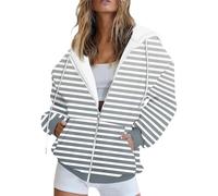 FeiBeauty Pullover Damen Bomberjacke Sommer Gestreiftes Langarm Sweatshirt Jacke Mit Kapuze Casual Basic Full Zip Kapuzenjacke Sport