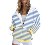 FeiBeauty Pullover Damen Laufjacke Gestreiftes Langarm Sweatshirt Jacke Mit Kapuze Casual Basic Full Zip Kapuzenjacke Sport Fitness