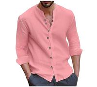 FeiBeauty Pullover Herren Oktoberfest Tshirt Herren T Shirt Weihnachten Langarm Cotton Leinen Einfarbig Hemd Button Down Henley Strand Freizeithemd Mit Stehkragen Baumwolle Leinenhemden (Rosa, L)