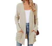 FeiBeauty Sommerjacke Damen Cardigan Sommer Einfarbig Langarm Herbst Open Front Sweater Strickcardigan Mit Taschen Strickjacke Häkeljacke