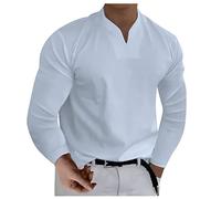 FeiBeauty Sports & Outdoor Clothing Herren Geschenke Sportshirt Herren Langarm Basic Einfarbig V Ausschnitt Hemden Regular Fit Arbeits Business Langarmhemd Sport Shirt (White, XL)