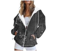 FeiBeauty Strickjacken Für Damen Jacke Retro Blumenmuster Langarm Hoodie Casual Basic Kapuzenjacke Sport Style Sweatshirt
