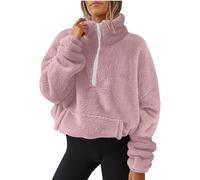 FeiBeauty Sweatjacke Damen Warme Pullover Warm Langarm Mit Tasche Elegant Stehkragen Reißverschluss Teddy Fleece