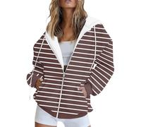 FeiBeauty Sweatshirt Damen Pullover Gestreiftes Langarm Jacke Mit Kapuze Casual Basic Full Zip Kapuzenjacke Sweatjacke