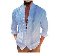 FeiBeauty T Shirt Herren Oversize Shirt Herren Herren-Sweatshirt Drucken Langarm Hemd Mit KnöPfen Blatt Muster LäSsige Strandhemd Regular Fit Herbst Winter Langarmhemd Queen Tshirt (Blue, XXL)