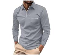 FeiBeauty T Shirt Herren Trainingsshirt Herren Shirts Herren Zipper Revers Langarm Tasche Polohemd Einfarbig Regular Fit Polo Shirt Mit Brusttasche Weihnachts Hemd (Grau, XL)
