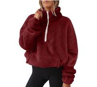 FeiBeauty Teddyjacke Damen Kuscheljacke Warm Langarm Pullover Mit Tasche Elegant Stehkragen Sweatjacke Reißverschluss Teddy Fleece Herbstmantel Winterjacke