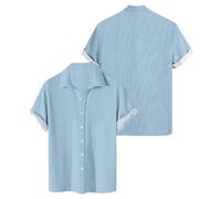 FeiBeauty Trachtenhemd Herren Hemd Kurzarm Weiß Schwarz Einfarbig Waffel Hemden Casual Button Down Umlegekragen Kurzarmhemd Leicht Luftig Arbeitshemd Business