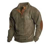 FeiBeauty Trachtenhemd Herren Weisses Hemd MäNner Weihnachtshemd Langarm Stehkragen Basic T-Shirt Mit Knopfleiste Loose Fit Oversized Shirt Leinen Hemd (Khaki, 3XL)