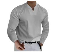 FeiBeauty Tshirt Herren Weiss Halloween Tshirt Herren Oktoberfest Langarm Basic Einfarbig V Ausschnitt Hemden Regular Fit Arbeits Business Langarmhemd T Shirt Herren Lang (Light Gray, L)