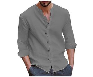 FeiBeauty Weihnachtspulli Herren Poloshirt Herren 4XL Strandhemd Herren Langarm Cotton Leinen Einfarbig Hemd Button Down Henley Strand Freizeithemd Mit Stehkragen Baumwolle Leinenhemden (Grau, M)