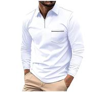 FeiBeauty WeißE Tshirts Herren Herren Thisirt Herren Hemd Langarm Zipper Revers Langarm Tasche Polohemd Einfarbig Regular Fit Polo Shirt Mit Brusttasche Gym Shirt (Weiß, XL)