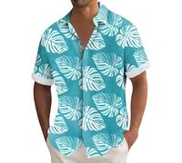 FeiBeauty Weißes Hemd Herren Leinenhemd Kurzarm Weisses Männer Blumen Bedruckt Strandhemd Button Down Kurzarmhemd Mode Lässige Hawaiihemd Leinen