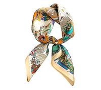 FEIBOON Schal aus 100 % reiner Maulbeerseide, quadratisch, 66 x 66 cm, für Damen, Halstuch, Kopftuch, Haarband, Bandana, in Geschenkverpackung, Weiß, Grün, Orange, Tiermuster, 21in