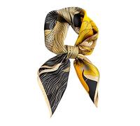 FEIBOON Schal aus 100% reiner Maulbeerseide, quadratisch, 68,6 x 68,6 cm, für Damen, Halstuch, Kopftuch, Haarschal, Bandana, Geschenkverpackung, Schwarz+gelbe Blumen, 21in