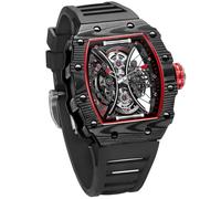 FEICE Armbanduhr Automatik Analog Mechanische Herrenuhr mit Fluorkautschukband Hohl Geschnitztem Design Japanische Automatikwerk Wasserdicht 5 ATM - FM602