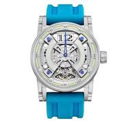 FEICE FM501 Automatische mechanische Armbanduhr mit Skelett für Herrenuhr, Titanstahl, 50 m, wasserdicht, leuchtende Analoguhren, keine Batterie, Silikonband, Blau, Modisches Outfit