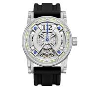 FEICE FM501 Automatische mechanische Armbanduhr mit Skelett für Herrenuhr, Titanstahl, 50 m, wasserdicht, leuchtende Analoguhren, keine Batterie, Silikonband, Schwarz, Modisches Outfit