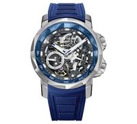 FEICE FM511 Herren Automatische Skelettuhr Luxus Saphirglas Blaues Zifferblatt Leuchtzeiger 5ATM Wasserdicht Sport Armbanduhr mit Silikonband für Männer Casual Mechanische Uhren für Männer, Mehrfarbig
