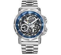 FEICE FM511 Herren Automatische Skelettuhr Luxus Saphirglas Blaues Zifferblatt Leuchtzeiger 5ATM Wasserdicht Sport Armbanduhr mit Silikonband für Männer Casual Mechanische Uhren für Männer, silber