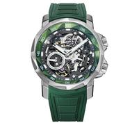 FEICE Herren Automatikuhr Skelett Saphirglas mit Grünem Gummiarmband Edelstahlgehäuse 46 mm FM511