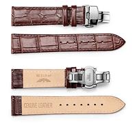 FEICE Lederarmbänder für Automatikuhr Faltschließe Uhrenarmband Klassisches Prägung Ersatz Armbänder (20mm, Braun)