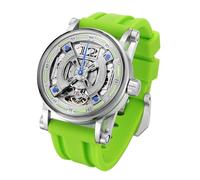 FEICE Skelett Automatik Analog Herrenuhr mit Grünem Silikonarmband aus Edelstahl Ø44 mm FM501