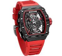 FEICE Uhren Herren Skeleton Automatikuhr Herren Uhren Saphirglas Mechanische Unregelmäßiges Gehäuse Fluorkautschukband Wasserdicht Sport