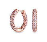 Feierlich Party Rosa Pave Cz Inside Out Kleine Röhre Huggie Hoop Ohrringe Für Frauen Cubic Zirconia Rosengold Vergoldet .75 Zoll-Durchmesser