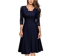 feifanshop Damen Arbeit Kleid Abendkleid Cocktailkleid 3/4 Arm mit Spitzen Ballkleid Party Cocktail Kleid Gr 34-48