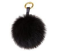 Damen Fuchspelz Pom Pom Ball Echtfell Fell Pelz Bommel Schlüsselanhänger Taschenanhänger Schlüssel- Taschen- Fellanhänger Pelz-Anhänger für Handtaschen, Rückspiegel im Auto (Schwarz)