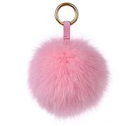 Damen Fuchspelz Pom Pom Ball Echtfell Fell Pelz Bommel Schlüsselanhänger Taschenanhänger Schlüssel- Taschen- Fellanhänger Pelz-Anhänger für Handtaschen, Rückspiegel im Auto (Rosa)