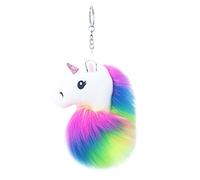 feifanshop Damen UNICORN Einhorn Schlüsselanhänger Mehrfarbig Fell Pelz Taschenanhänger Schlüssel- Taschen- Fellanhänger Farbauswahl Pelz-Anhänger für Handtaschen, Rückspiegel im Auto (Weiß)