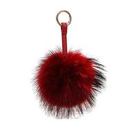 feifanshop Kaninchenfell Anhänger Taschenanhänger Schlüsselanhänger Echtfell Pelz Bommel (Weinrot)